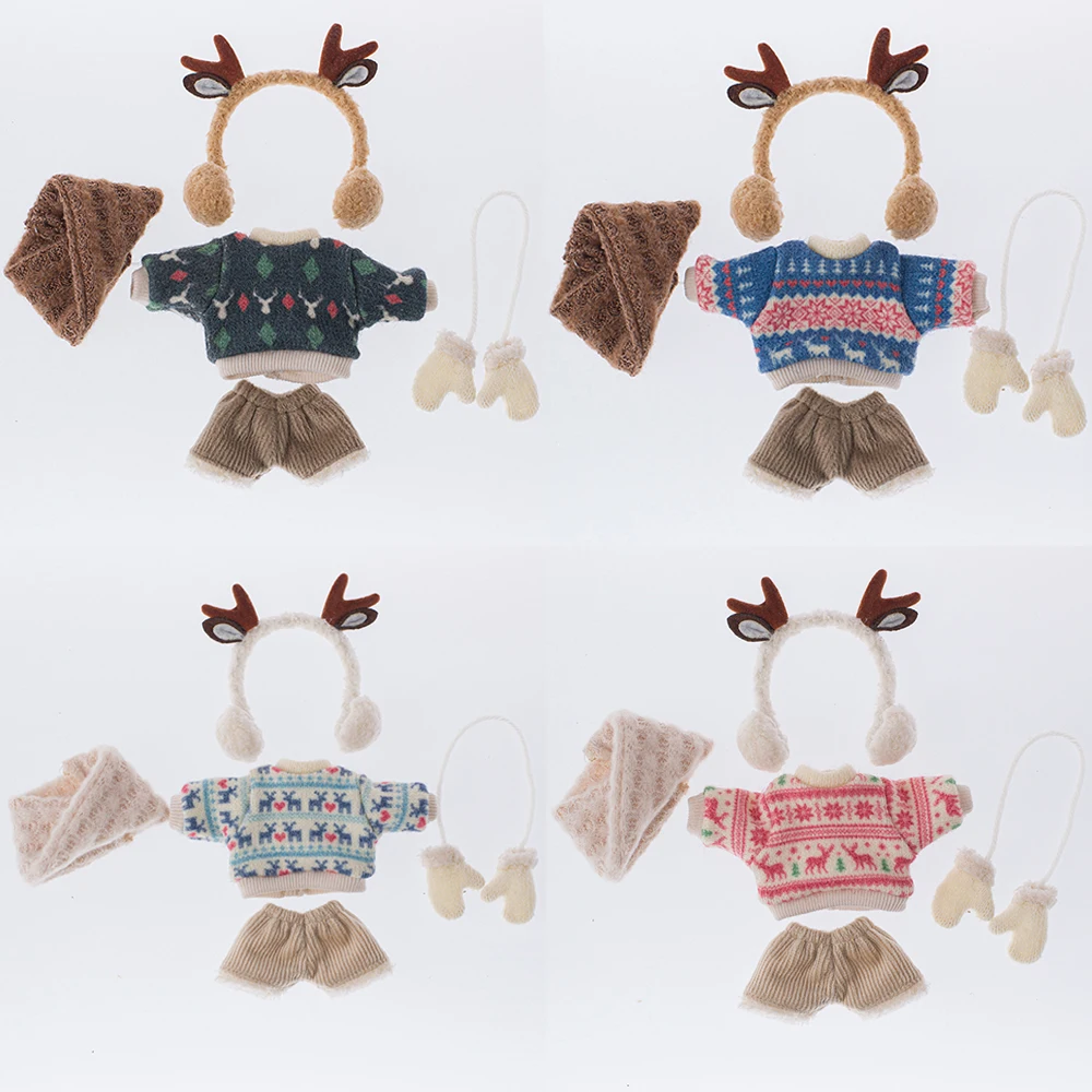 Ob11 Doll Elk Knitted Sweater Doll Christmas Clothing Doll Antler Headdress Gloves For Nendoroids P9, 1/12 Bjd, Gsc, Molly Dolls