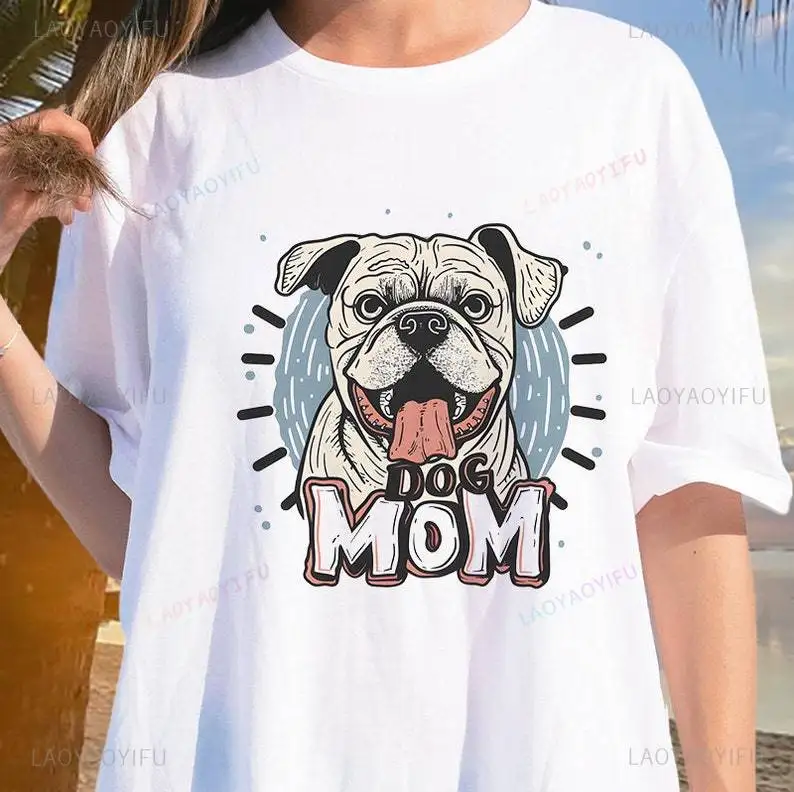 Kawaii Dog Mum Woman Cartoon Graphic T-shirt Summer Fashion Casual Patriot Gift Breathable Outdoors Pink T Shirts Ropa Mujer