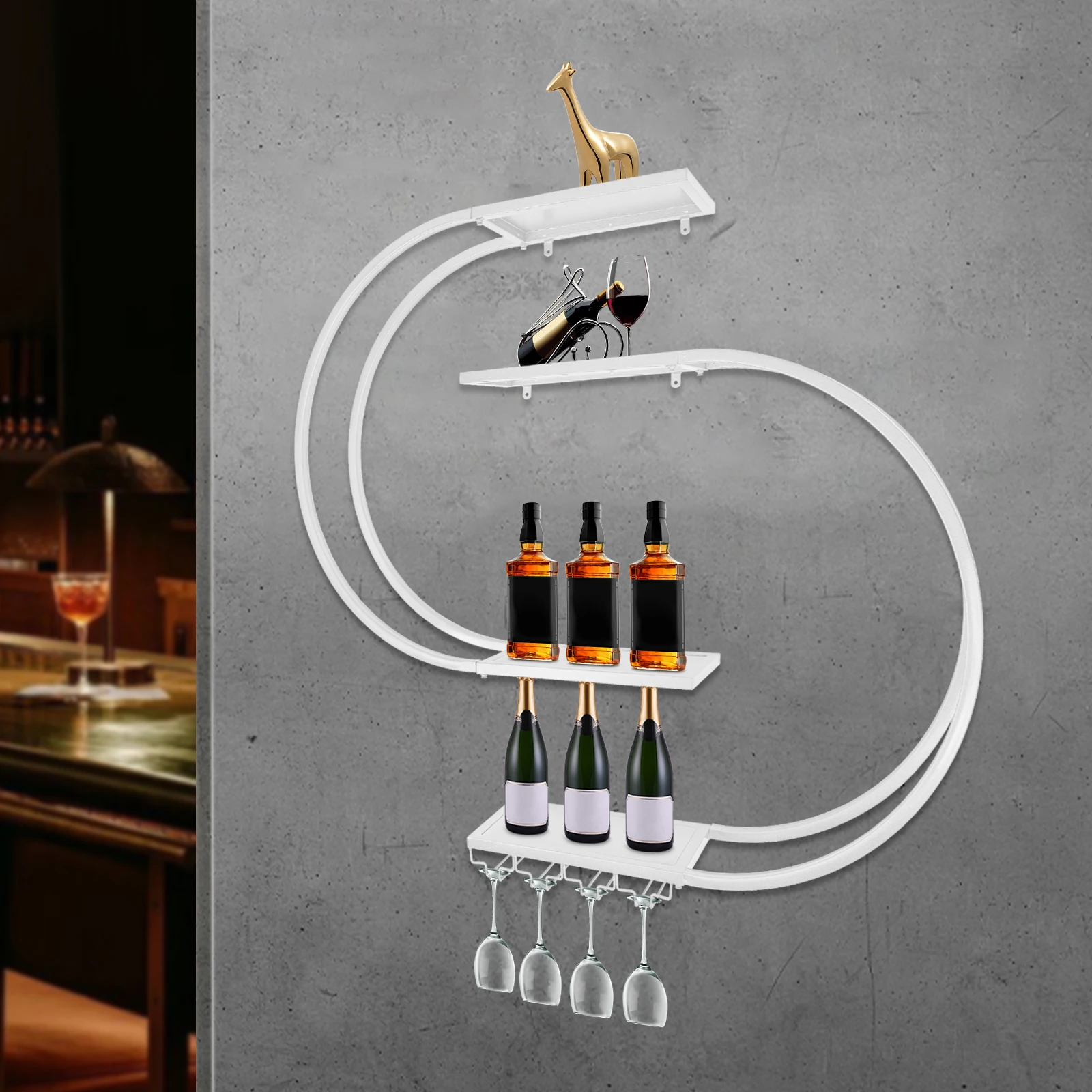 Porte-vin mural avec crochets pour verres à vin, en acier au carbone de qualité supérieure, peinture thermolaquée, étagère de rangement rectangulaire, présentoir à vin décoratif pour la maison