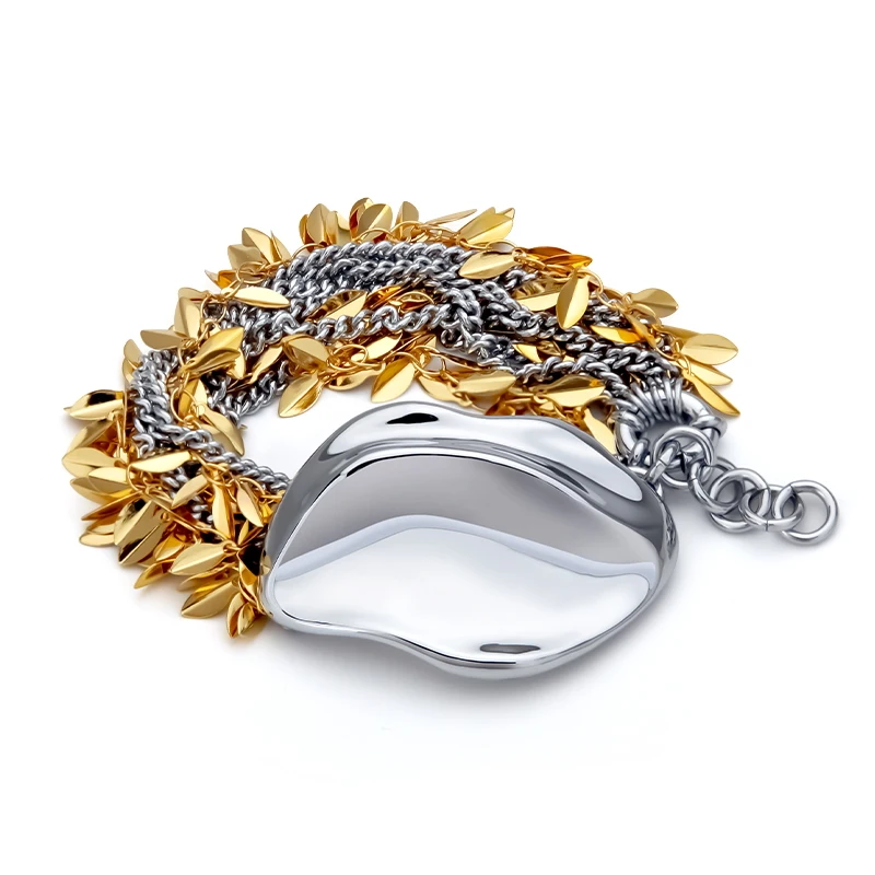 

VAROLE Leaf Shape Design Bracelet For Women Brass Gold Color Geometry Bracelet Fashion Jewelry Customization