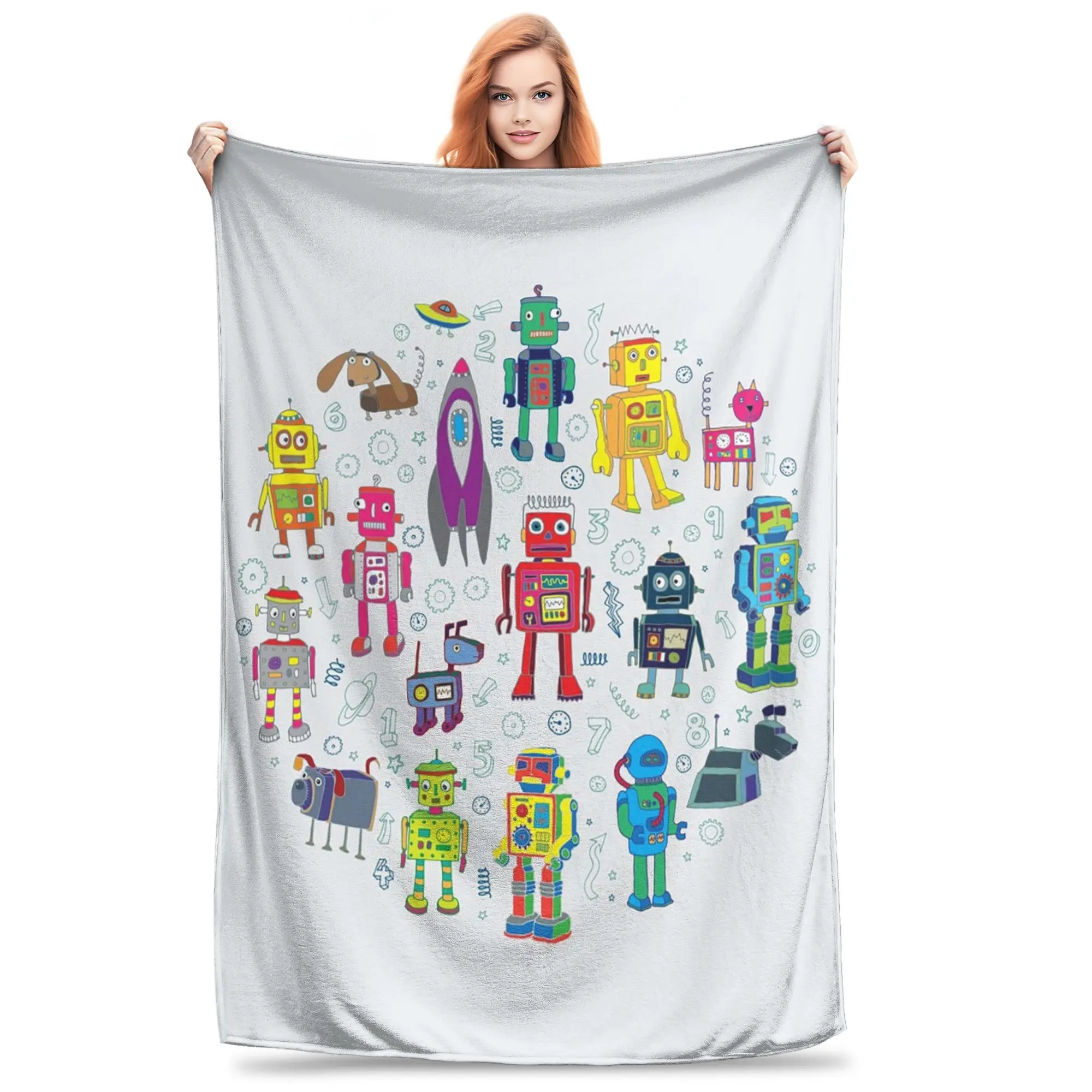 

Роботы в космосе серое забавное одеяло с рисунком робота от Cecca Designs, мягкое теплое фланелевое одеяло, плюшевое одеяло для кровати, пикника, путешествия, дома