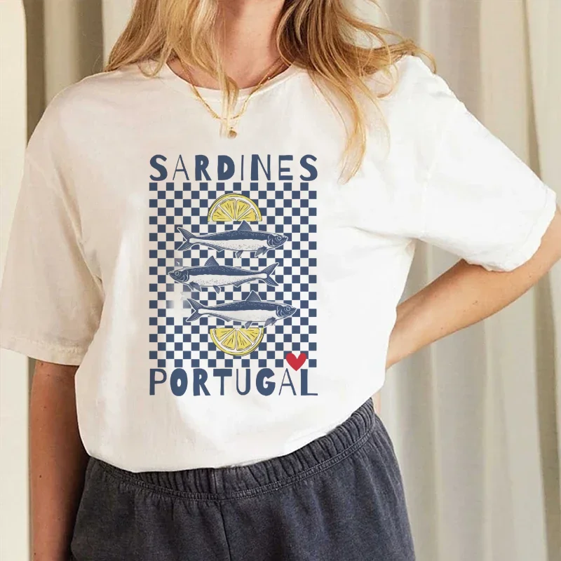 

Lemon Sardine Printed Casual Clothes New Summer Travel Women's O Neck White T-Shirt Short Sleeve Round Neck Basic Cartoon Top