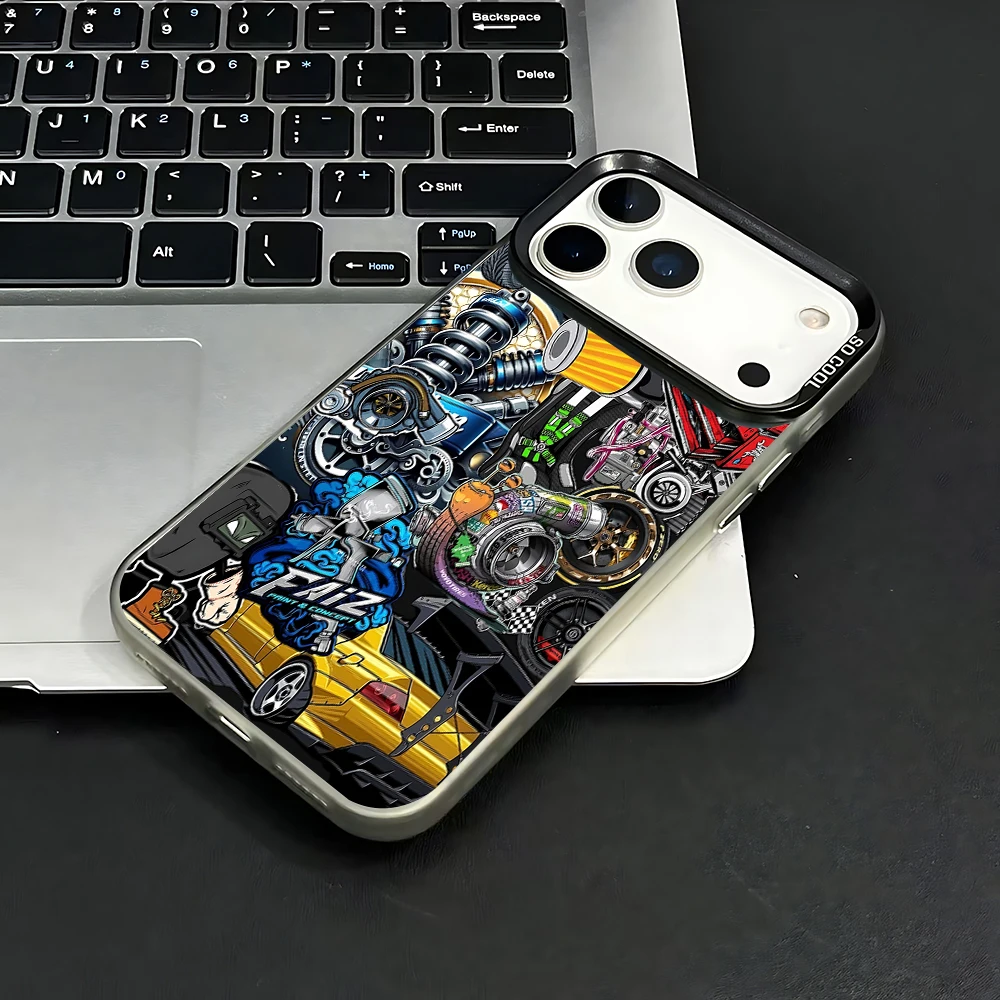 Custodia per telefono collage elemento modifica auto iPhone 17 16e 15 14 13 12 mini Pro Max XSMAX 8 7 Air Plus Cover posteriore opaca anticaduta