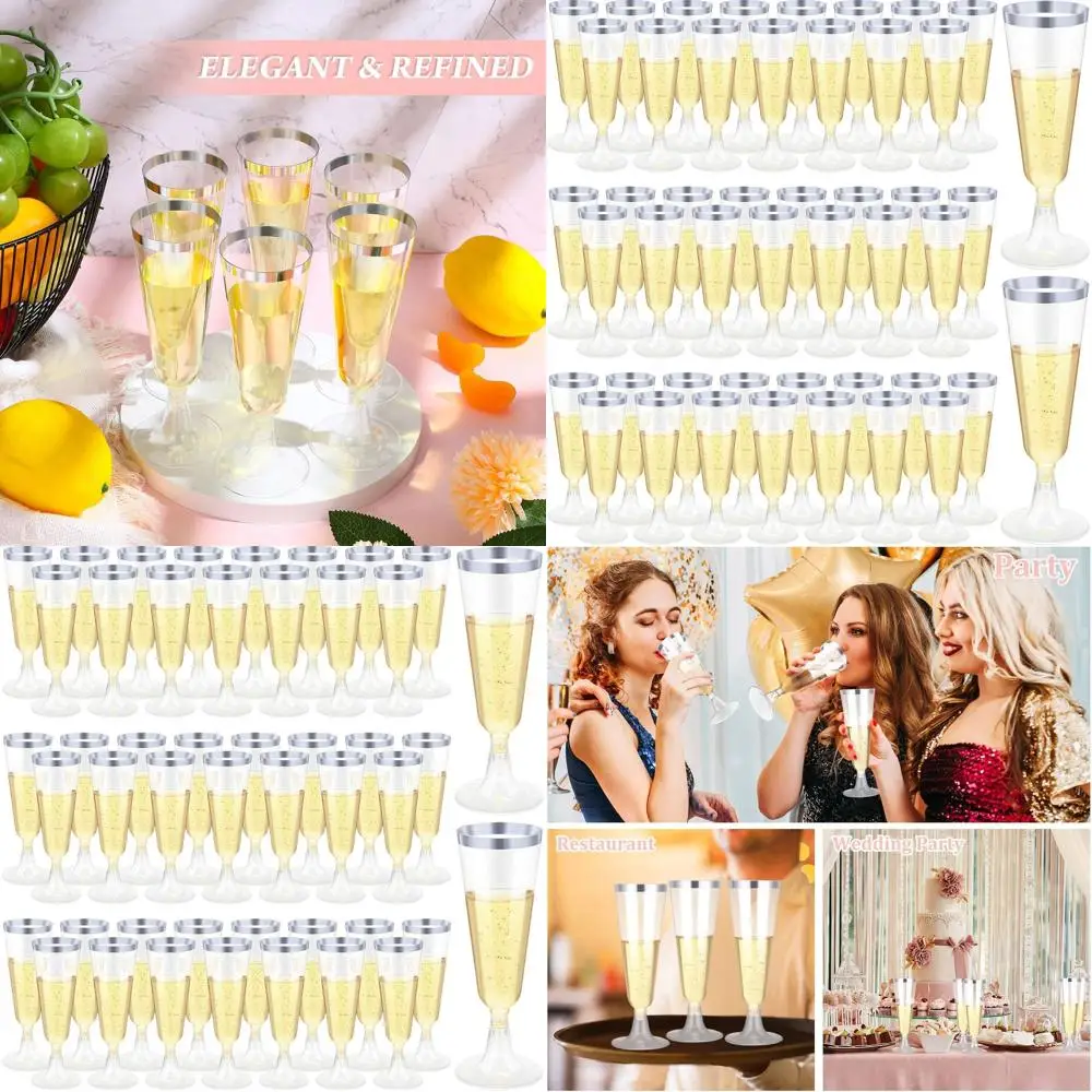 

Одноразовые пластиковые фужеры для шампанского 5 унций для свадеб и вечеринок (серебристые)