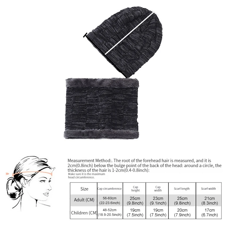 GOBYGO Topi Musim Dingin Set Syal Topi Pullover Penyimpanan Panas Pelestarian Kehangatan Topi Wol Tebal Bulu Domba Topi Rajut Pria Wanita