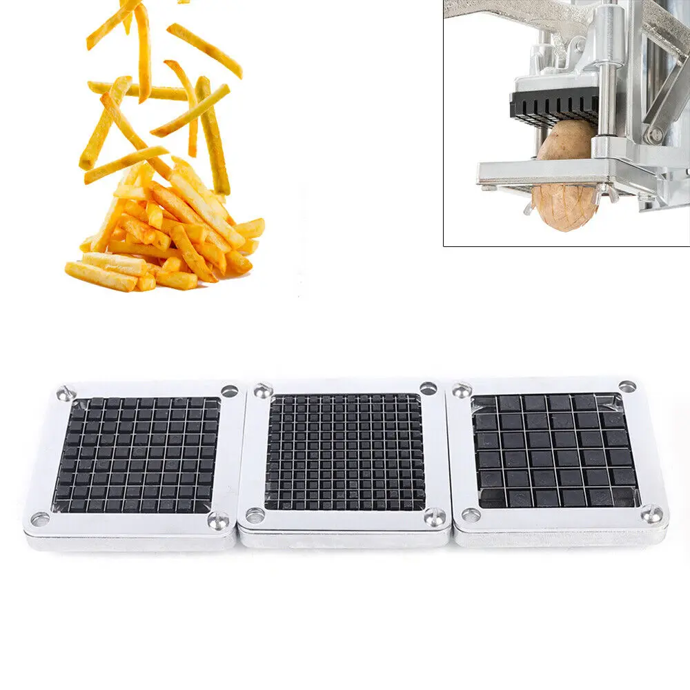 3 Removable Stainless Steel Blades Aluminum Alloy Frame for Manual French Fries Potato Cutter Machine 1/4in+3/8in+1/2in