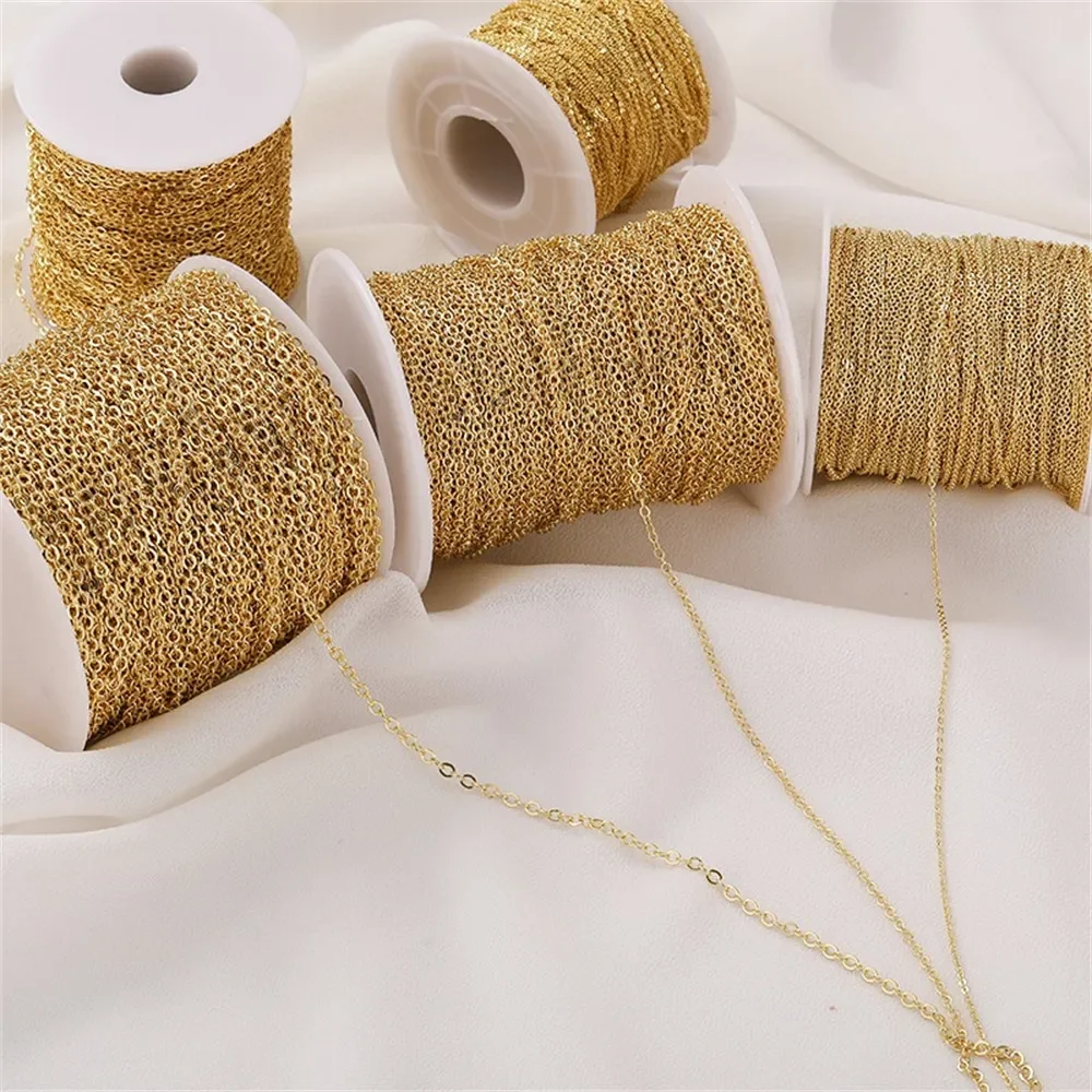 سلسلة تمديد سلسلة على شكل حرف O مسطحة باللون الذهبي عيار 14 قيراط، سوار يدوي الصنع، قلادة، مجوهرات، إكسسوارات المواد L012