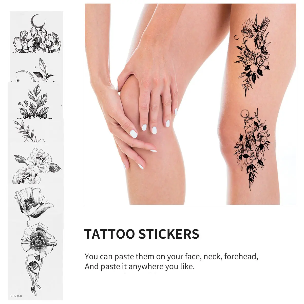 

20 Sheets Waterproof Temporary Tattoos Durable Rose Film Body Art Easy Tear Off Eco Friendly Ideal Gift