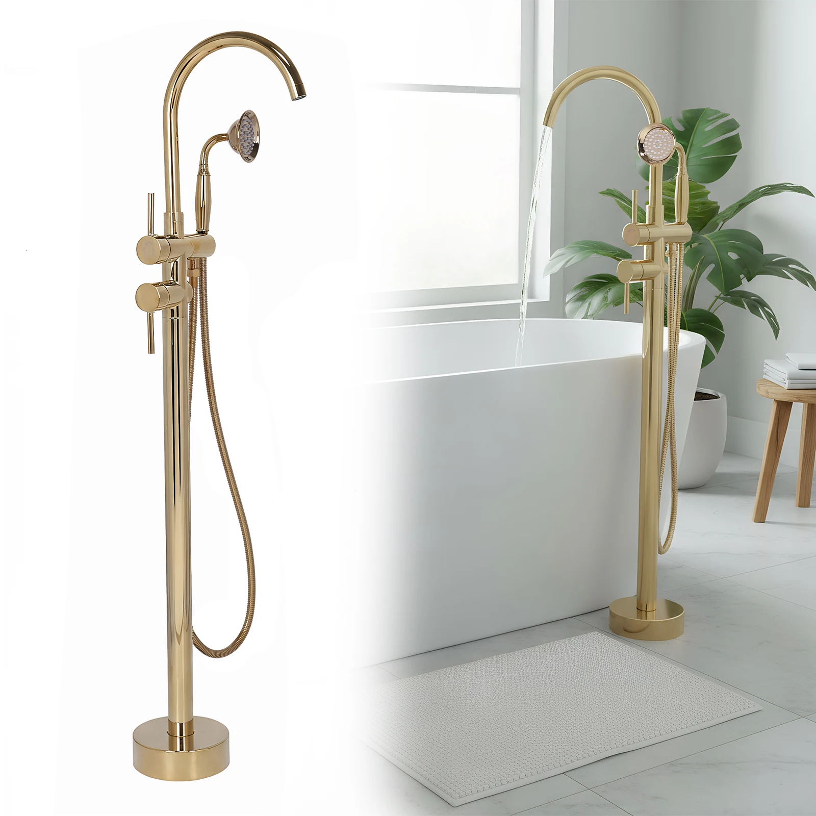 

Elegant Gooseneck Shower Mixer Taps with Hand Sprayer Swivel Spout Roman Tub Faucet Set Leakproof 360° Rotating for Bath Spouts