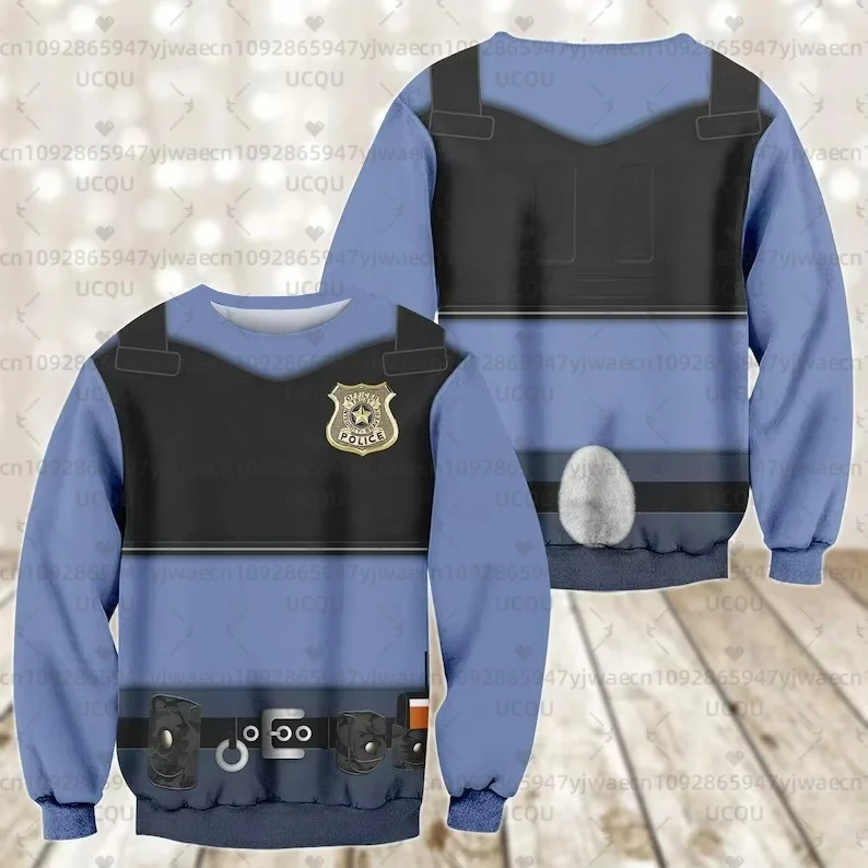 Uniforme de policier Disney Zootopia, sweat-shirt à col ras du cou pour garçons et filles, pull de Cosplay pour adultes, grande taille, automne et hiver