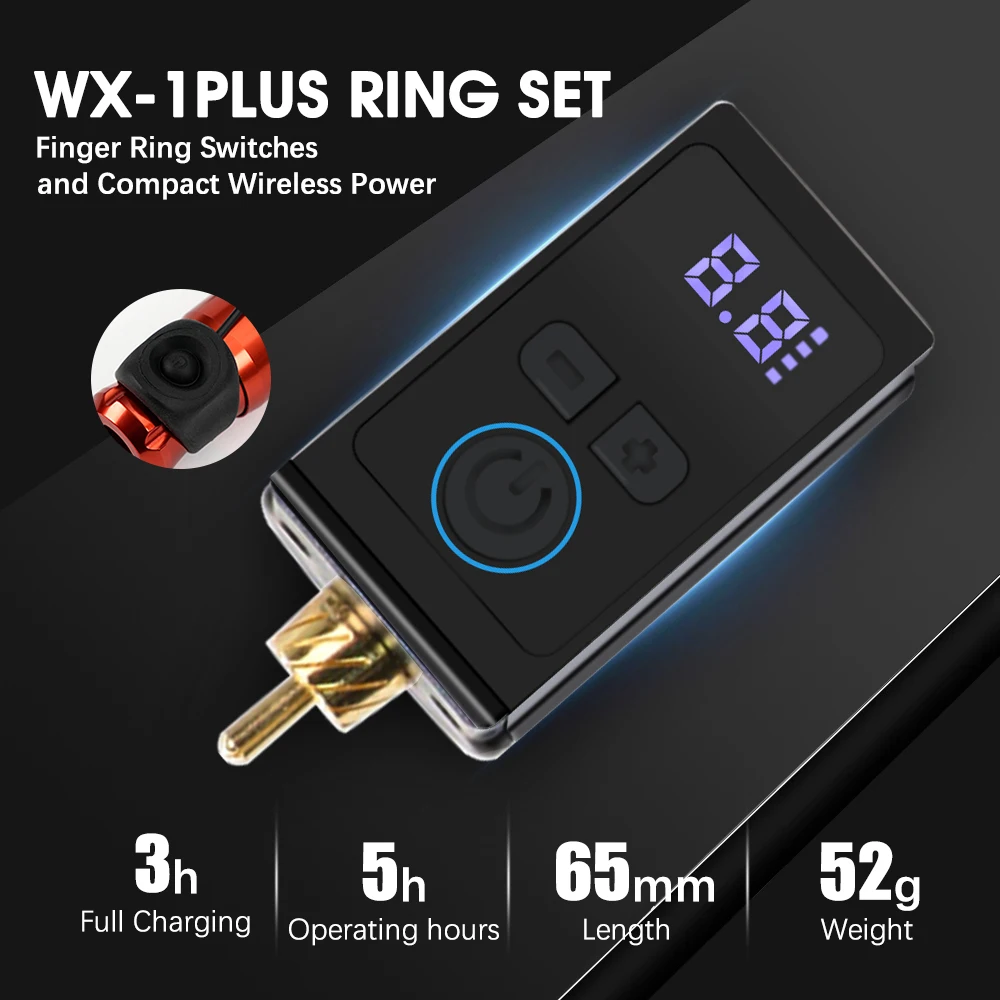 WX-1 Wireless Power Supply with Ring Switch 1400mHa RCA Digital Screen Portable Battery Source for Tattoo Machine Rotary Pens