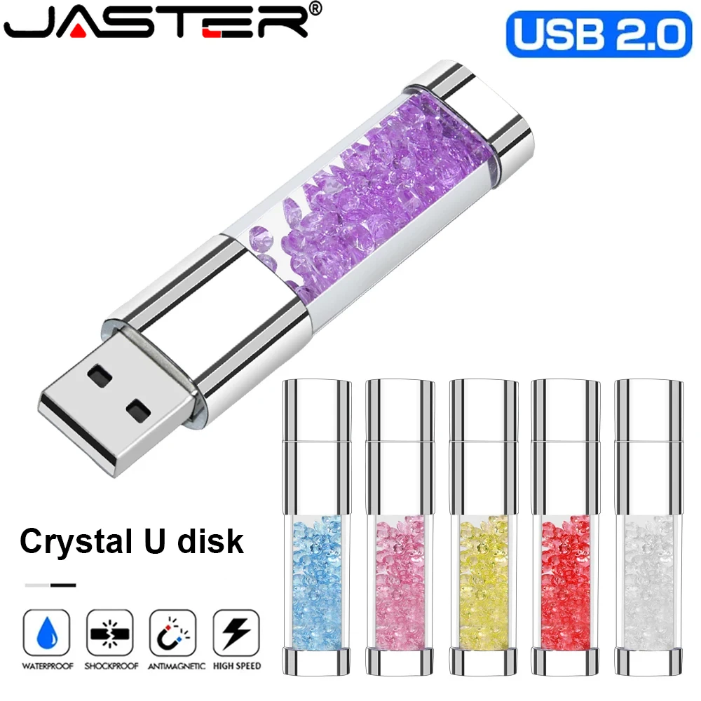 

JASTER Small Diamonds Usb Flash Drive 128GB 100% Real Capacity Memory Stick 64GB Waterproof Pen Drive 32GB 16GB Creative Gift