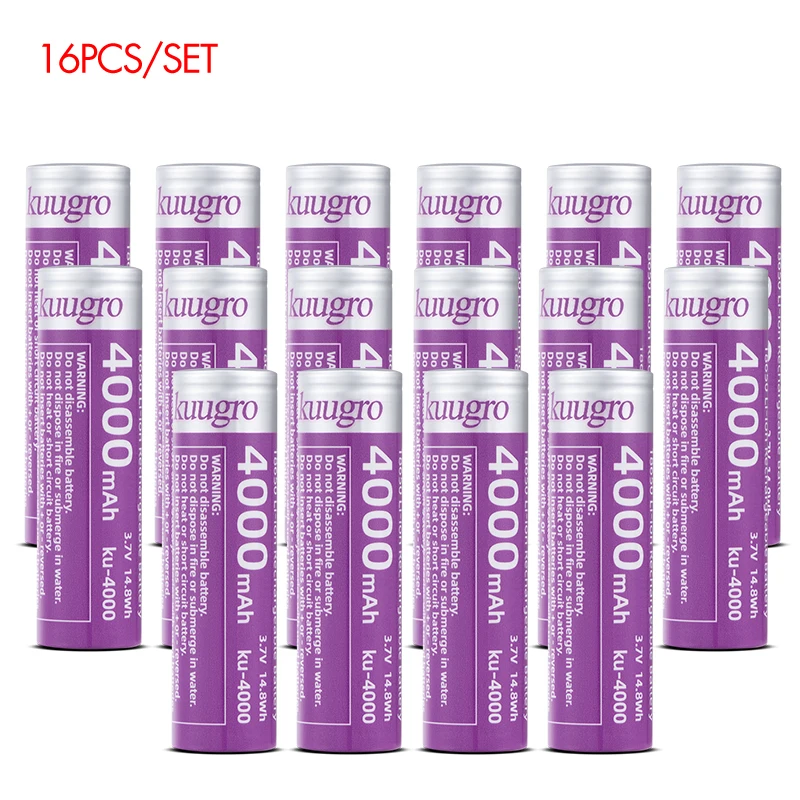 Kuugro ku-4000 18650 batterij met de hoogste capaciteit 4000 mAh 3,7 V 12A oplaadbare batterijen voor zaklampbatterijen