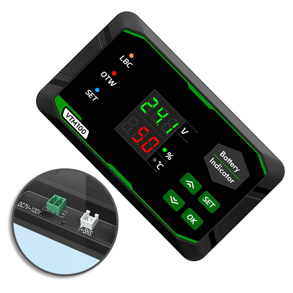 For Golf Cart Batteries Capacity Percentage Digital Voltage Meter Black Long Term Battery Maintenance 7-100V Measurement