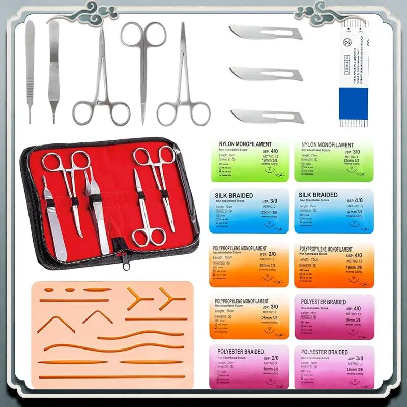 Premium Suture Practice Kit For Students -Durable Silicone Suturing Pad Suture Tools Practice Suture Threads And Needles