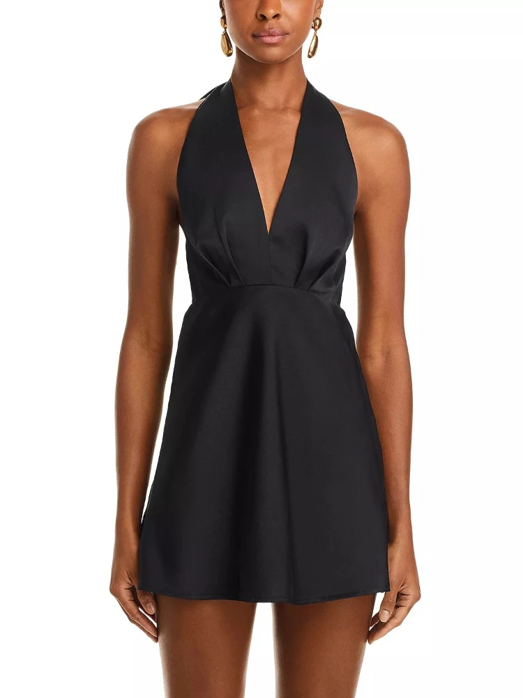 

Мини-платье женское с рюшами и открытой спиной, короткие платья для женщин, атласные вечерние женские платья, летнее пляжное платье для женщин