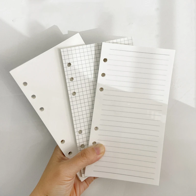 Folhas soltas Notebook Refil de papel interno, A5, A6 Binder Notepad, Planejador de jornal bonito para escola e escritório, 60 folhas