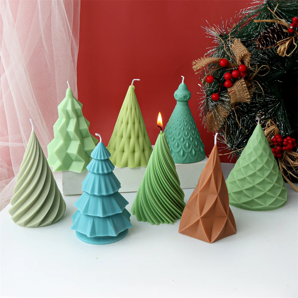 3d geometrische Weihnachts baum Silikon Kerzen form einfache Kiefer duftenden Gips Kerze handgemachte Form DIY Weihnachten Home Dekoration