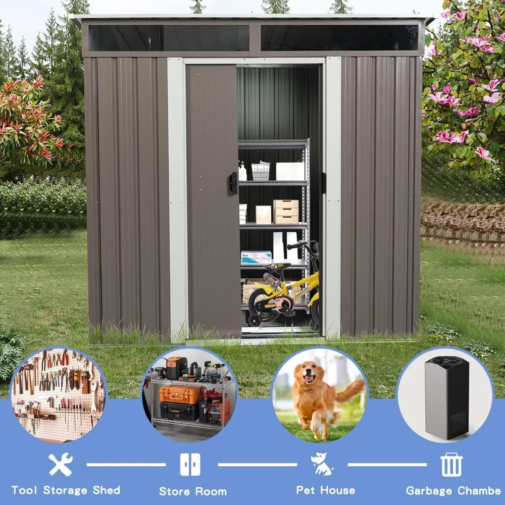 Storage Shed Outdoor Sheds Backyard Trash Cans(Gray) Patio Lawn Waterproof Metal Garden Sheds With Lockable Door Warehouse House