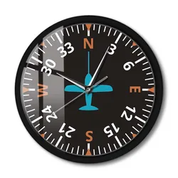 Airplane Instruments Compass Metal Frame Wall Clock Silent Quartz Aviation Heading Indicator Aircraft dashboard Black Wall Watch