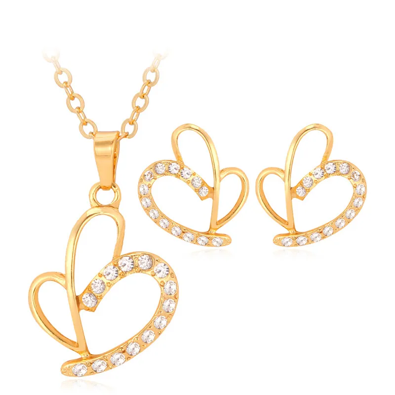 U7 Heart Necklace Set Women Gift Silver Color Gold Color Rhinestone Wedding Jewelry Earrings Necklace Jewelry Sets QC24