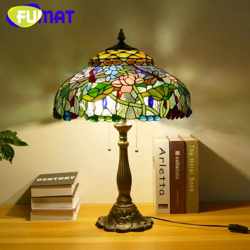 

FUMAT Tiffany style stained glass European retro table lamp for living room bedroom bedside lamp restaurant LED deco desk lamp