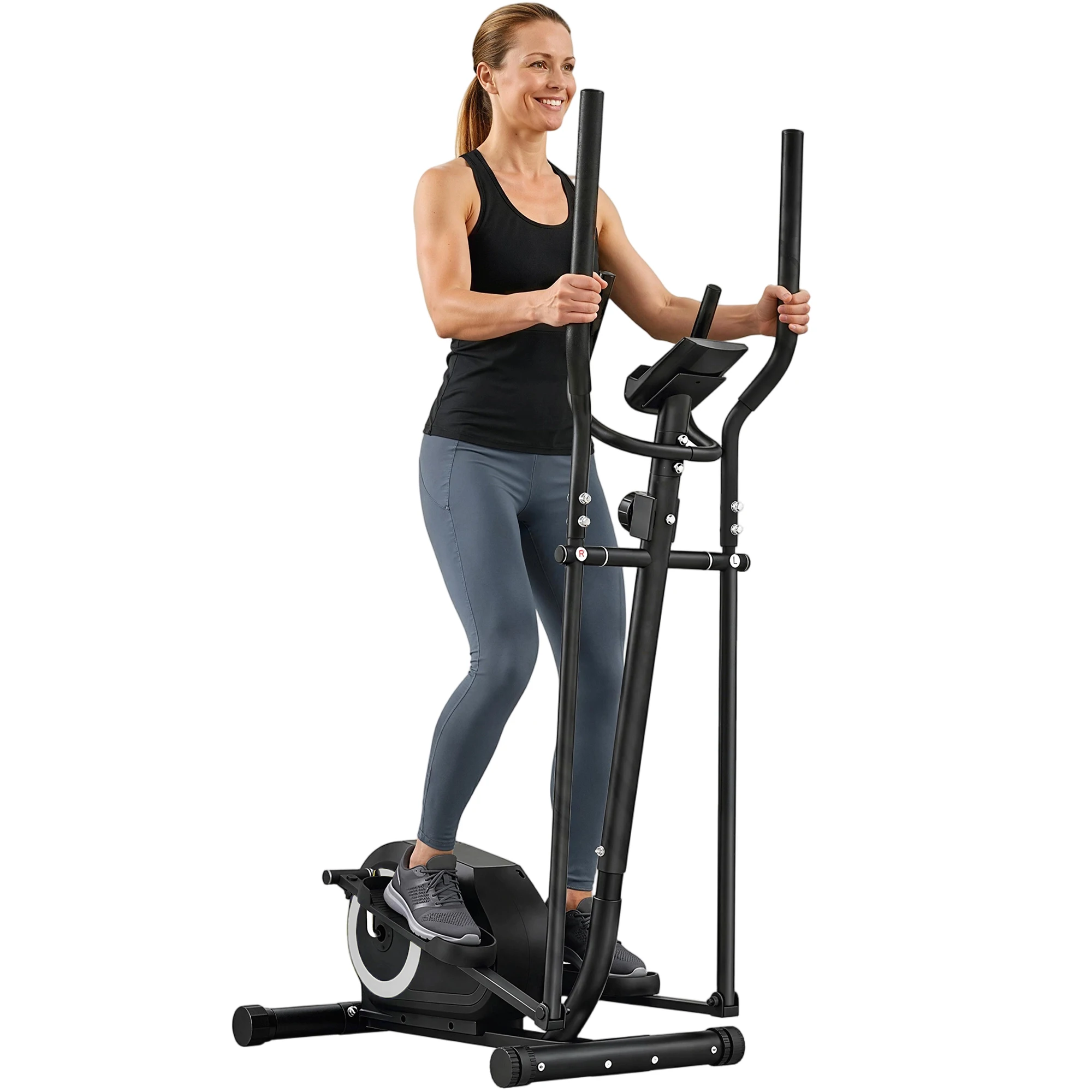 SPORTNOW Vélo Elliptique, Écran LCD, Résistance 8 Niveaux, Capteur Pouls, Bluetooth, Support pour Téléphone, 100x52x153cm, Gris