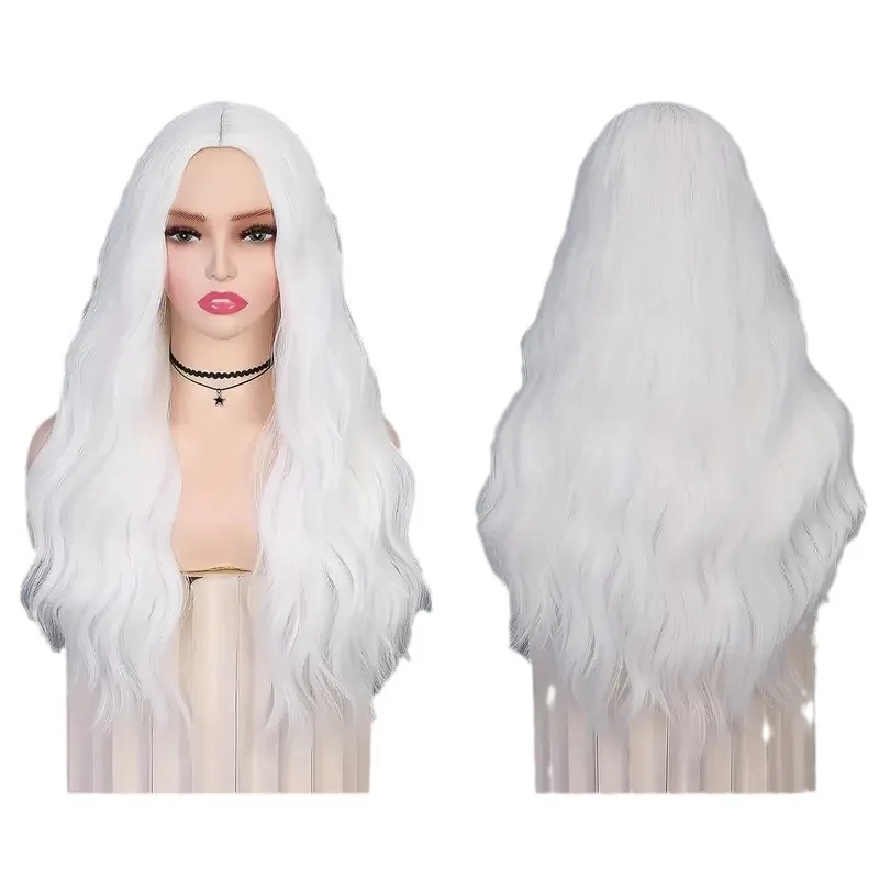 women's wig 26 inch split long curly white large wave synthetic fiber wigs high-temperature