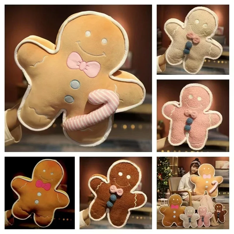 Christmas Gingerbread Man Plush Pillow Soft Stuffed Toy Cute Doll Gift For Kids Festive Holiday Room Decoration