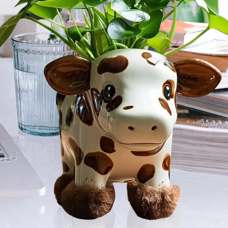 

4Inch Adorable Highland Cow Planter Pot Animal Shaped Planter Yak Succulents Plants Resin Flowerpot Balcony Decoration Supplies