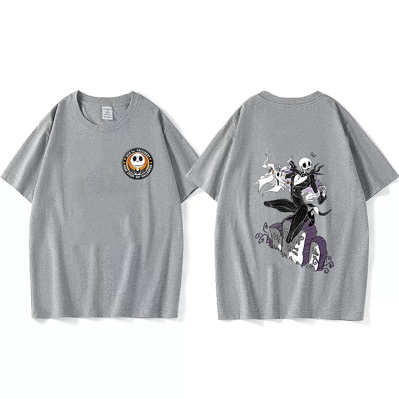Disney Jack Skellington The Nightmare Before Christmas Couple Printed T-shirt Skull Leisure Sports Street Student T-shirt