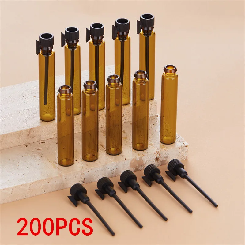 Flacons de parfum en verre ambré de 1ML, tubes à essai, bouteilles d'essai, bouteilles rechargeables, échantillons vides, bouteilles d'huile essentielle, 5/10/100/200 pièces