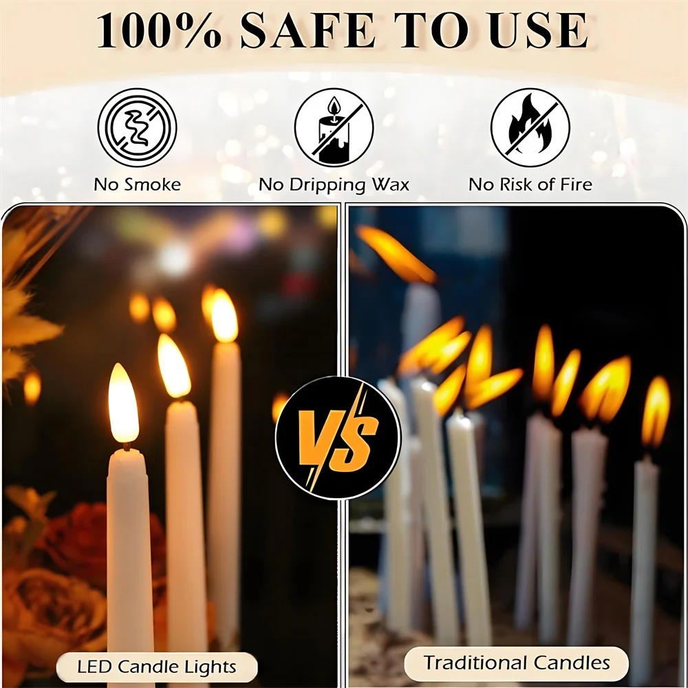 12-48PC Long Christmas LED Candle Flameless with Remote Battery Powered Church Flickering Warm White Light Home Table Decoration