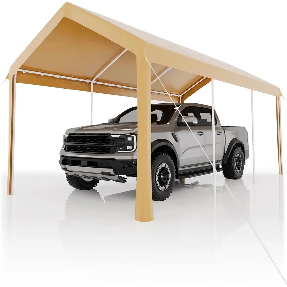 

20ft x 10ft Steel Carport with Side Door & Roll-Up Windows, Galvanized Outdoor Shelter for Cars, Trucks, Boats - Yellow