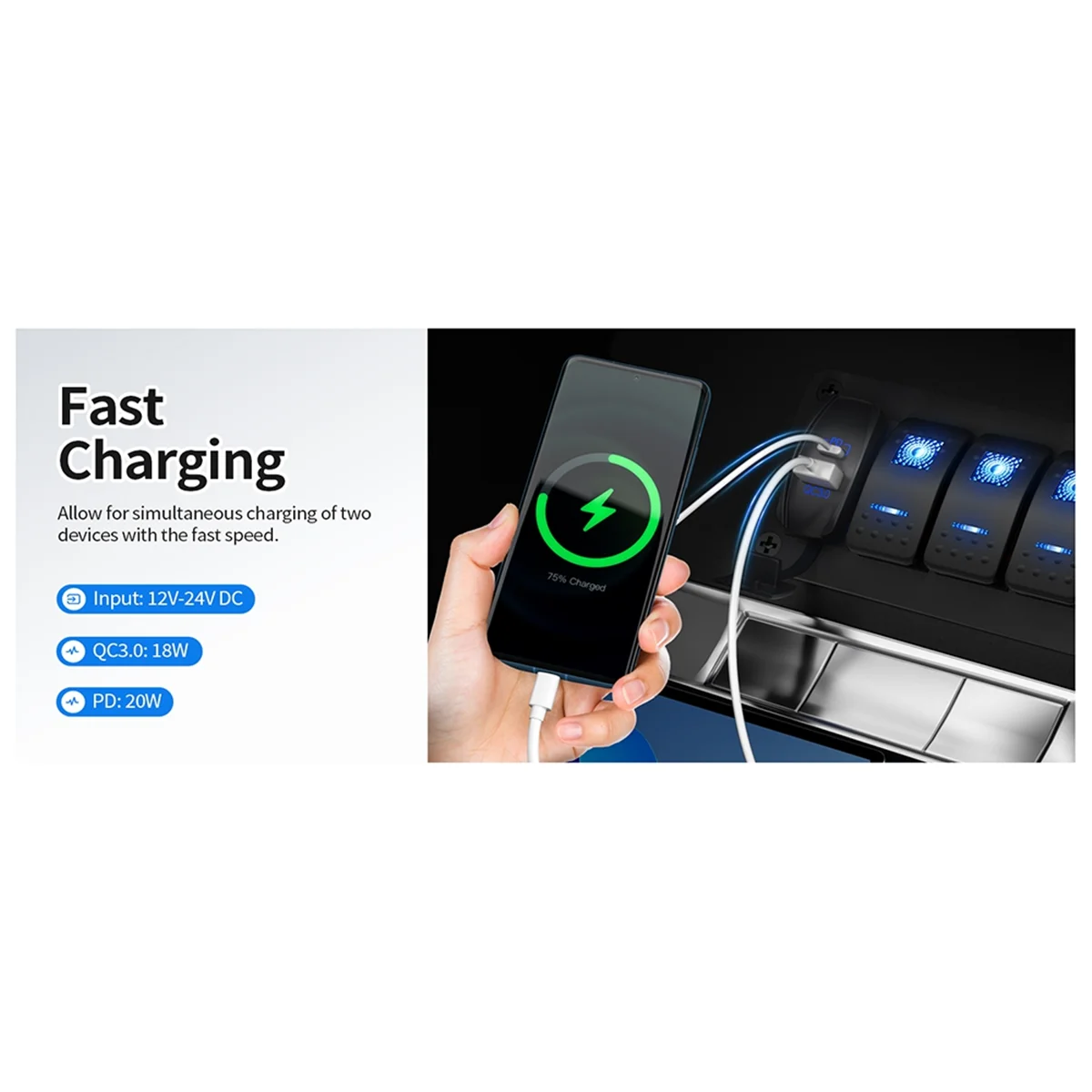 ABJZ USB الروك التبديل 12 فولت مقاوم للماء USB C & QC 3.0 منافذ مزدوجة منفذ PD مقبس شاحن لسيارة UTV RZR RV شاحنة البحرية