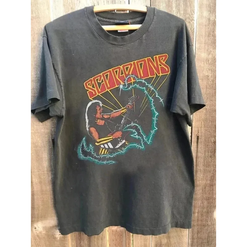 Scorpions Band 90er Jahre Retro-Stil Anthrazitfarbenes Hemd Herrenbekleidung Harajuku