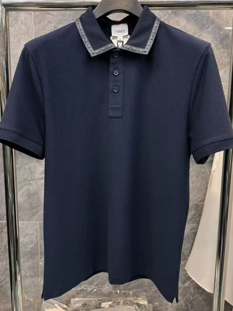 Summer New Men's Fashion High Quality Short Sleeve Turn-down Collar T-shirt Versatile Luxury Cool Advanced Sensation Personal...