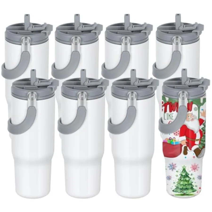 

8 Pack 30oz Sublimation Tumbler with Handle, Sublimation Flip Straw Tumbler with Portable 2-in-1 Lid, Stainless Steel Insulated