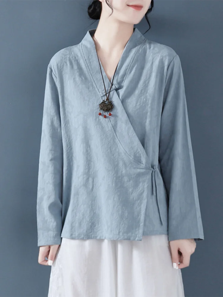 Loose Fit Long Sve Cotton Linen irt Chinese Sle Button up Top Vintage Side Buttoned irt Women's Busin Casual irt