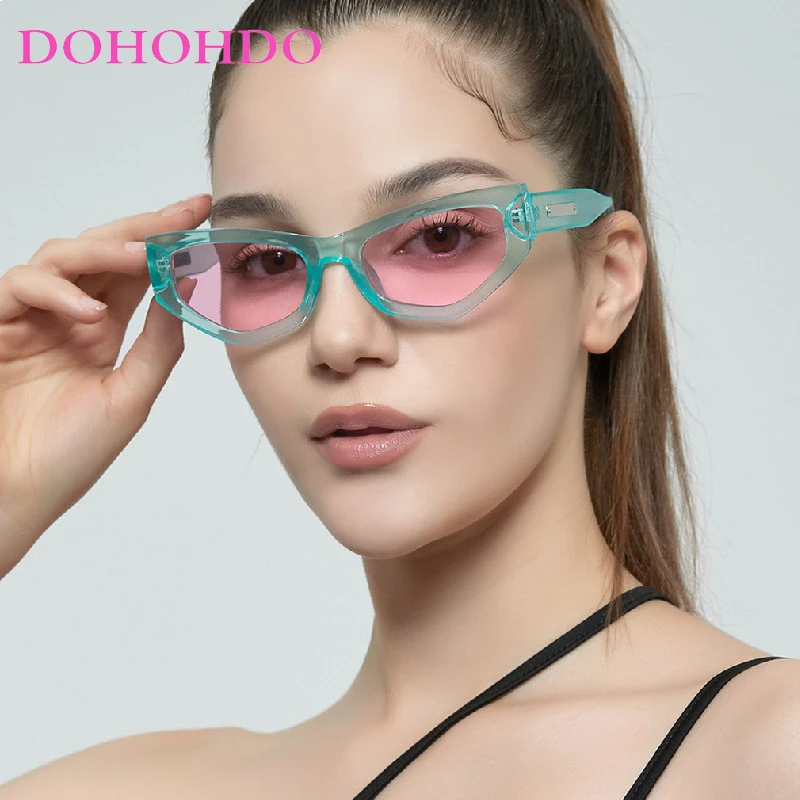 DOHOHDO-Vintage Polygon Cat Eye Óculos De Sol para Homens e Mulheres, Cores Doces, UV400 Shades, Brand Designer, Masculino Tendência Óculos De Sol, Novo