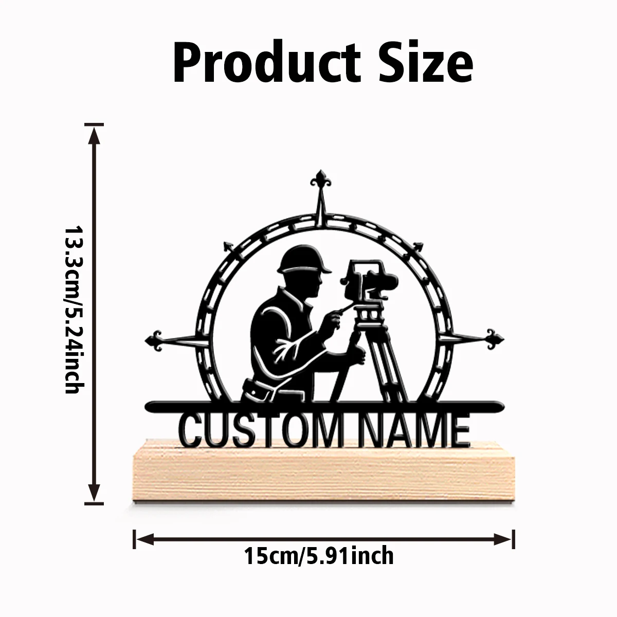 1pc Cute Personalized Custom Surveyor Engineer Metal Statues Vibrant Tabletop Sculpture with Wooden Base, Ideal for Eclectic Ho