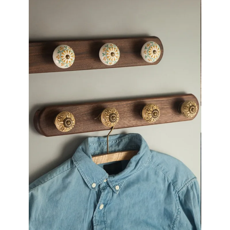 European French country retro old wall cabinet door hook walnut ceramic decorative row hook coat hook entrance