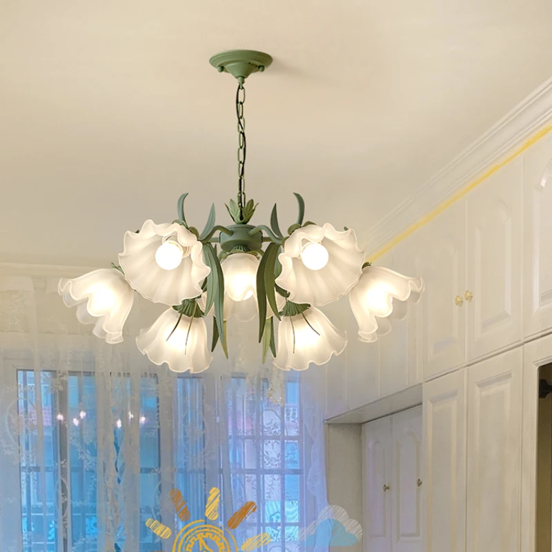 Lily of the valley flower French style rural living room pendant lamp American style rural cream style retro restaurant study