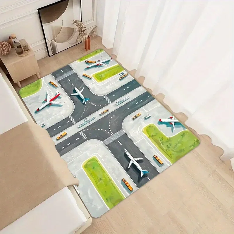 Aviation & Race Track Gaming Rug, Washable Floor Mat for Living Room, Kitchen Bath, Non-Slip Entryway Mat & PC Gaming Room Decor