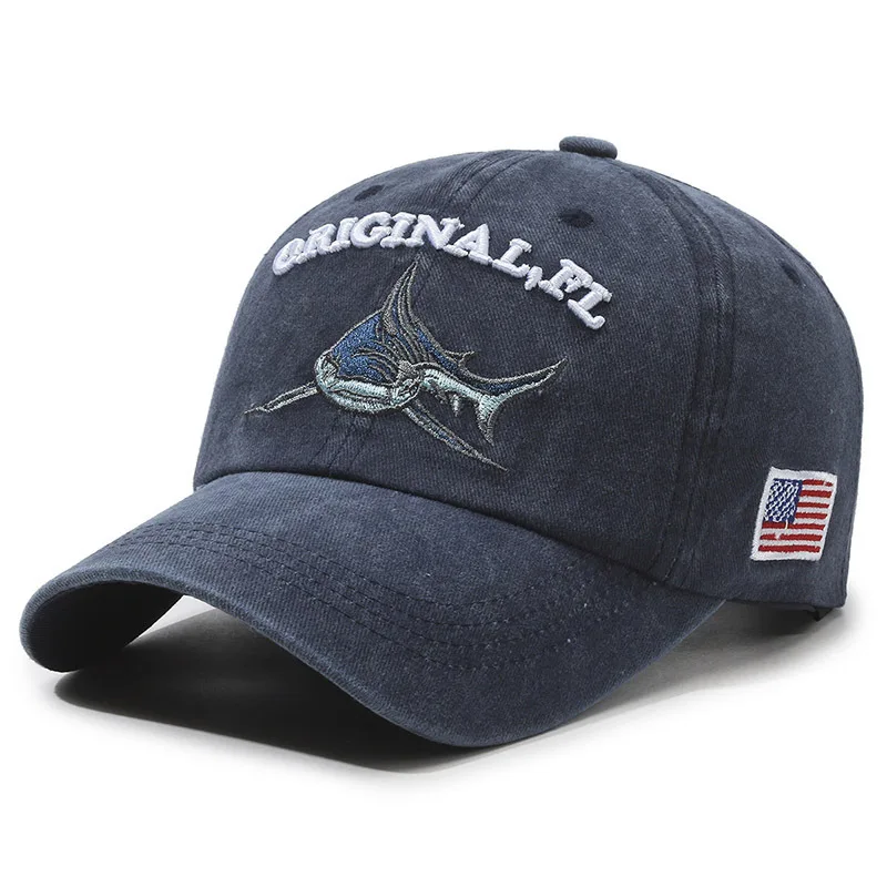 2026 New High Quality Wash Cotton America Flag Shark Men's Baseball Cap Women Snapback Hats For Men Bone Hip Hop Dad Hat Gorras