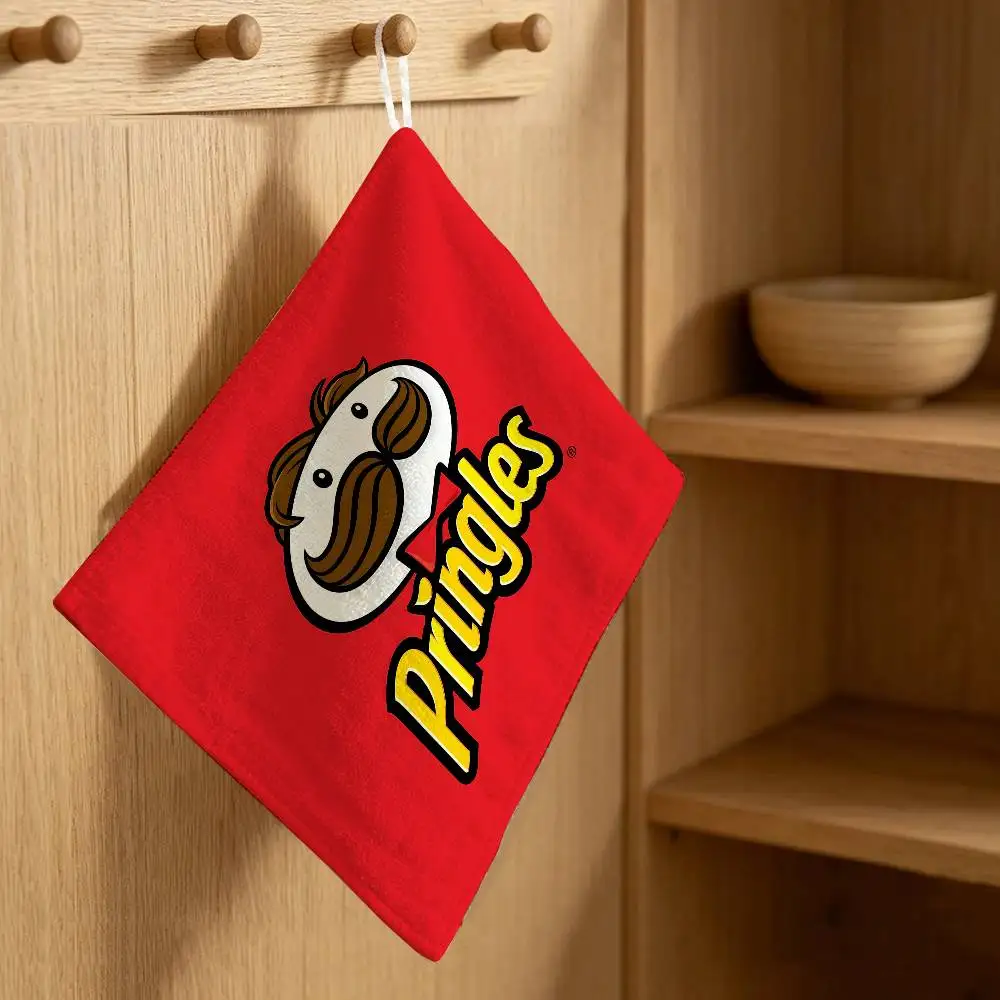 Classic Snack LOGO P-Pringles Polyester Cotton Hanging Kitchen Towel, Skin Friendly Hand Wiping Towel for Hotel Cafe Household