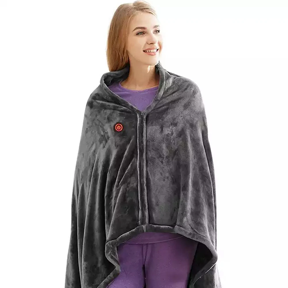 New USB Electric Heated Blanket 3 Heating Levels Fleece Heated Blanket Wearable Heating Lap Blanket for Household and Office