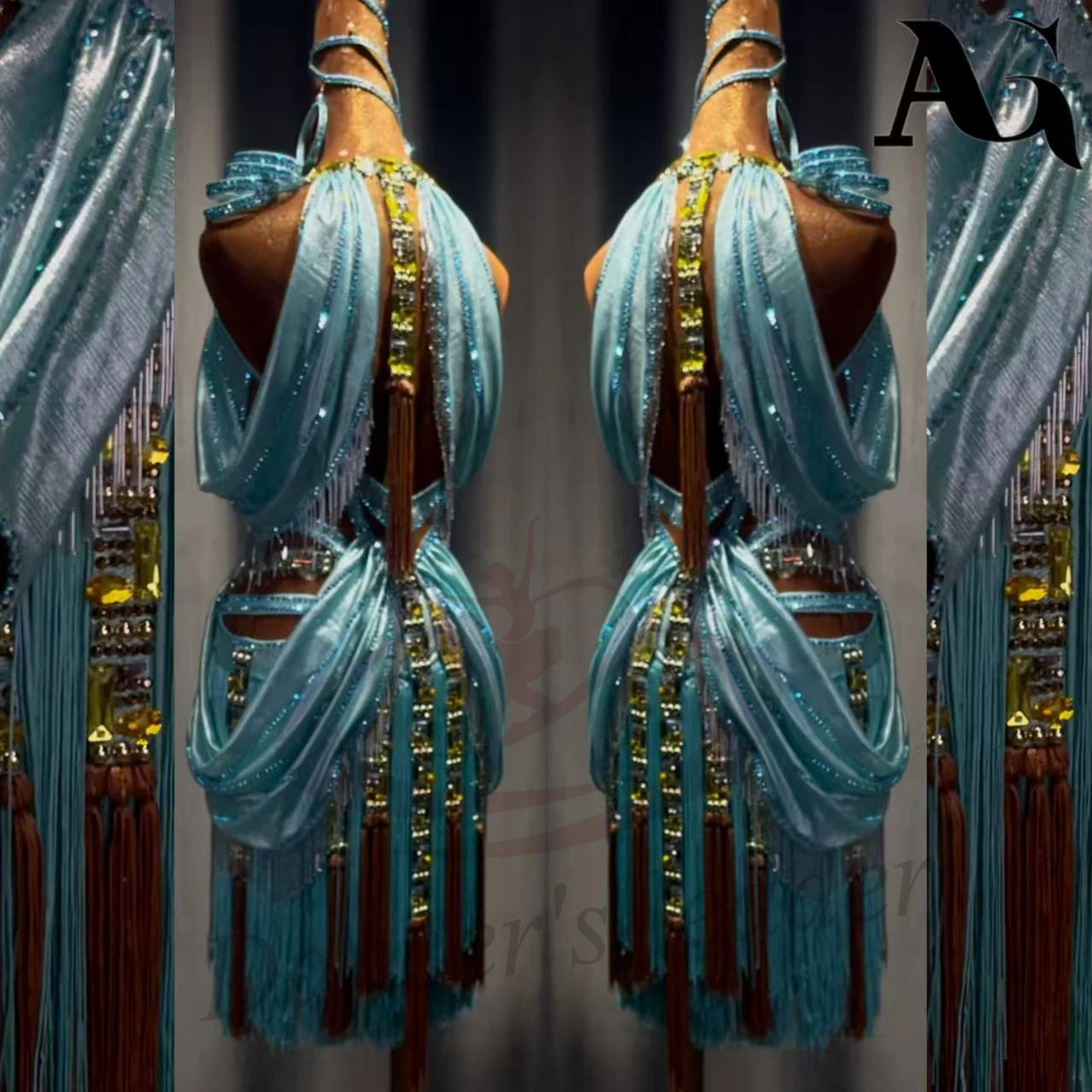 Costume da ballo latino AB Stone Donna Adulto Bambini High-End Personalizzato Retro Verde menta Gonna con nappa Abito da samba da piscina nero