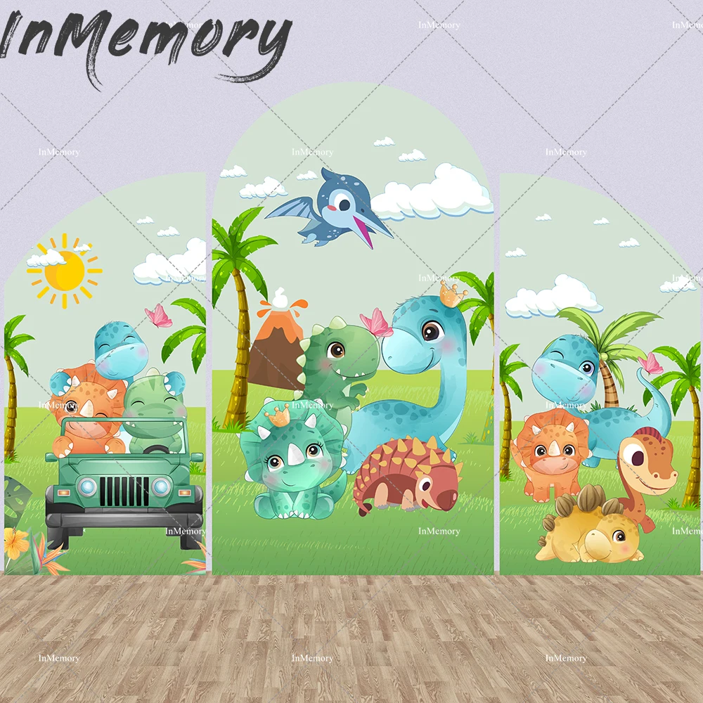 

Cartoon Dinosaur World Wall Backdrop Jungle Tropical Custom Poster Baby's Birthday Party Children Photography Backgroud