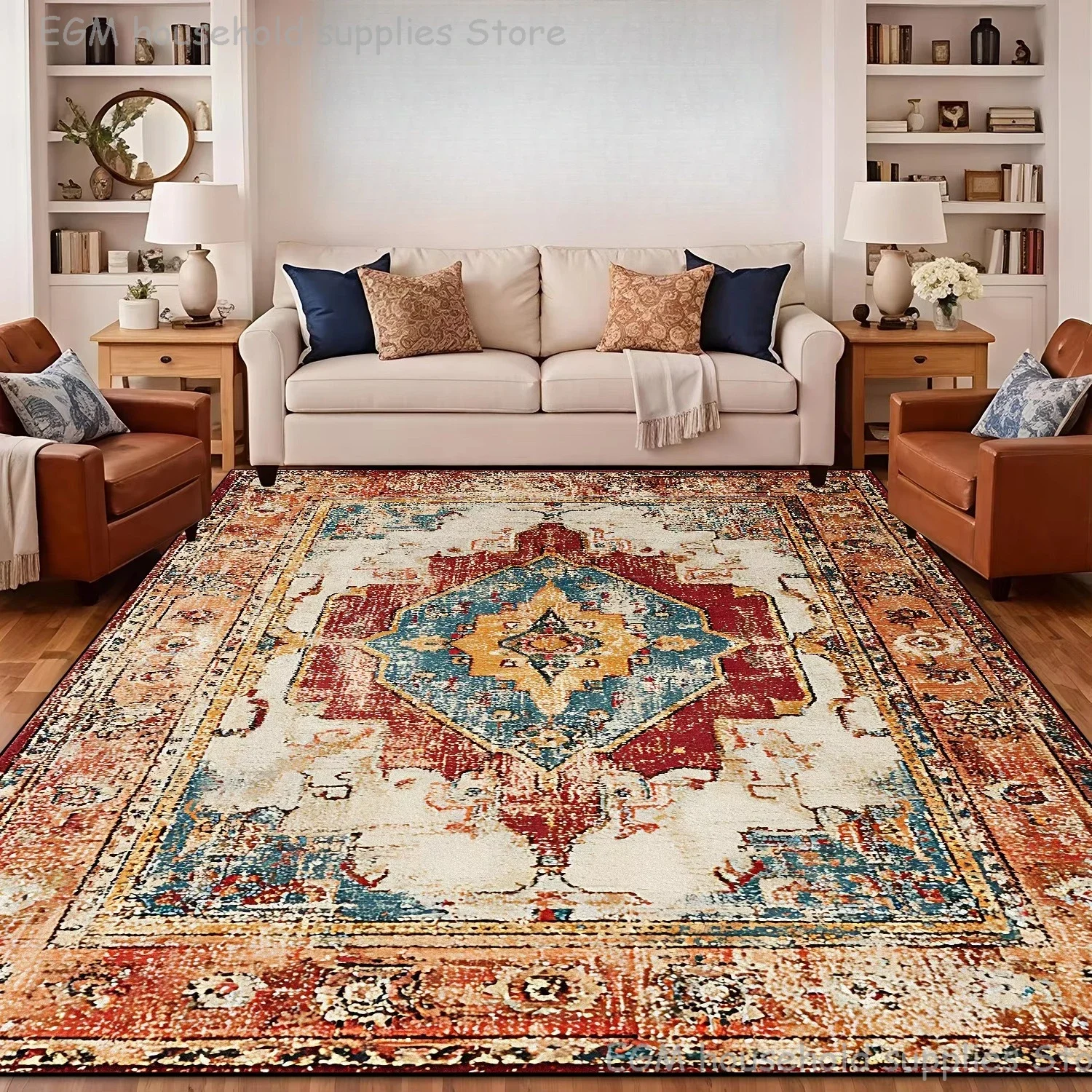 Red Boho Distressed Vintage Persian Carpet for Living Room Large Area Coffee Rug Soft Washable Bedroom Lounge Non-slip Floor Mat